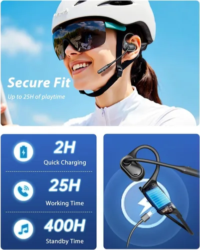 Miniatura 4 de Auriculares de oreja abierta con micrófono, auriculares Bluetooth a prueba de sudor de 0.99 oz con cancelación de ruido y silencio, 20 horas
