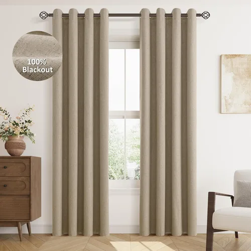 Miniatura 93 de Cream Linen Blackout Curtains 90 Length 2 Panels Set for Living Room Bedroom, 100% Black Out Thermal Insulated Linen Drapes, Room Darkening Grommet