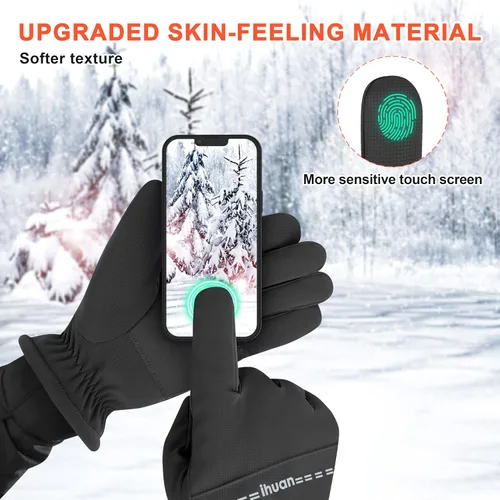 Miniatura 4 de ihuan Guantes de invierno impermeables a prueba de viento para hombre y mujer, guantes cálidos para clima frío, dedos con pantalla táctil