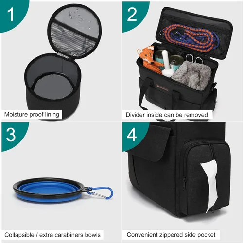 Miniatura 3 de Bolsa de viaje para perros de Modoker - Kit de viaje para perros para un fin de semana fuera, el set incluye organizador de bolsa de viaje para Negro