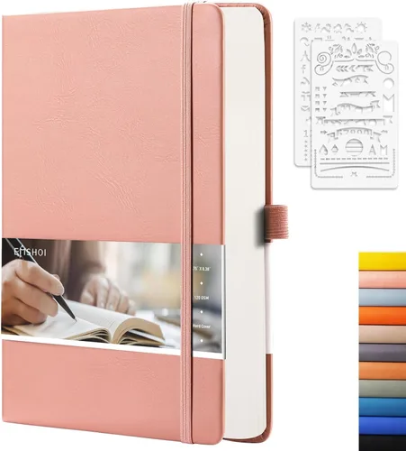 Miniatura 16 de EMSHOI - Cuaderno de puntos, 256 páginas A5, cuadrícula de puntos, papel grueso de 120gsm, 16 páginas perforadas, piel sintética suave, bolsillo