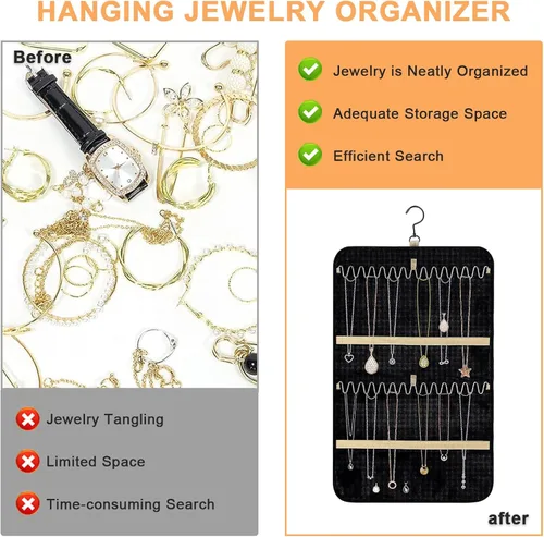 Miniatura 5 de Tefola Organizador de joyas colgante, organizador de collares de doble cara, organizador de joyas para aretes, collares, anillos, lentes