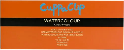 CuppaClip Bloque de Papel de Acuarela de Algodón Puro Libreta de Papel de Arte 300GSM(140LB) Libre de Ácido 20 Hojas Suministros de Arte de Acuarela