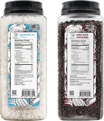 Miniatura 2 de Soeos Sal del Himalaya, 39 onzas (2.4 libras) + granos de pimienta negra entera, 18 onzas (1.1 libras) de sal blanca del Himalaya de grano grueso