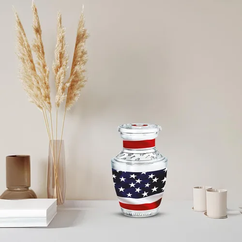 Miniatura 4 de Urnas con Bandera Americana para Cenizas Humanas Adultas Masculinas y Femeninas, Pequeña Urna de Recuerdo para Cenizas Humanas Adultas Mujer