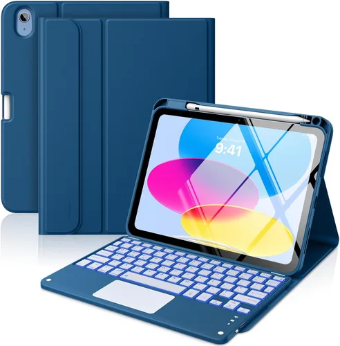 Miniatura 11 de MoKo Funda con teclado táctil para iPad (A16) 11ª generación de 11 pulgadas 2025, iPad de 10.9 pulgadas de 10.9 pulgadas, funda con soporte para azul