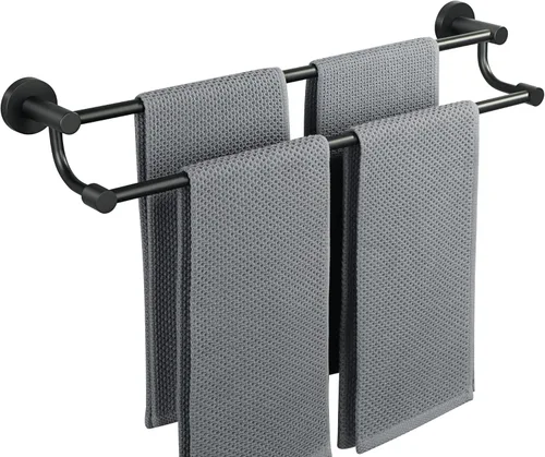 Alise Toallero doble, toallero de 24 pulgadas para baño, soporte de toalla de montaje en pared, toallero de secado rápido, toallero de acero Negro