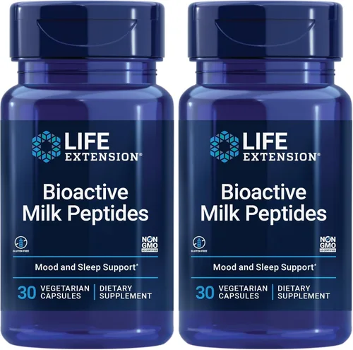 Life Extension Péptidos de leche bioactivos, promueve la relajación y el sueño saludable, sin gluten, sin OMG, 30 cápsulas vegetarianas (paquete de