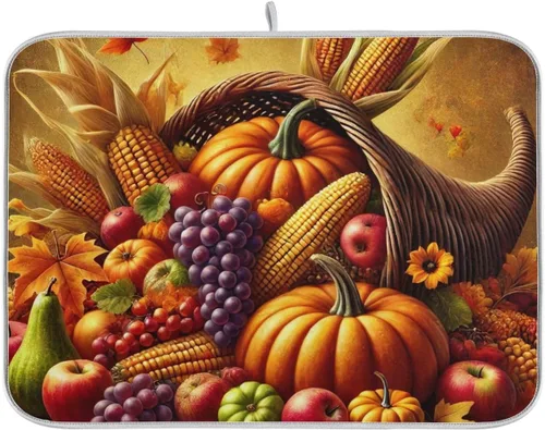 Miniatura 9 de Tapete de secado de platos de calabaza de otoño con girasol para encimera de cocina, absorbente, almohadilla de microfibra para secar platos