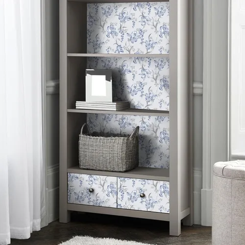 Miniatura 2 de VaryStyle Papel tapiz floral azul gris de 17.7 x 118 pulgadas, para despegar y pegar, ramo de flores de iris, papel de contacto floral, papel