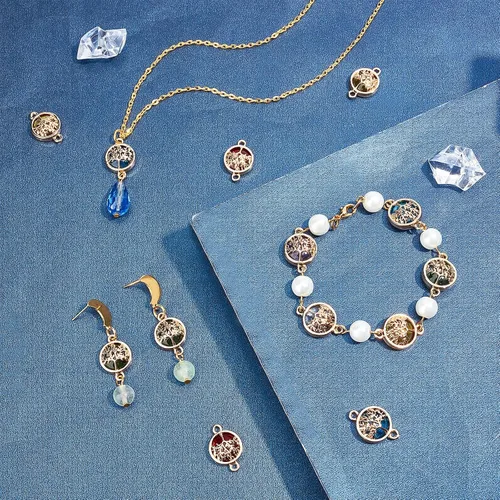 Miniatura 2 de PH PandaHall 32 dijes colgantes del árbol de la vida, 8 colores de aleación de vidrio, dijes de conector de joyería para collares, aretes, joyería