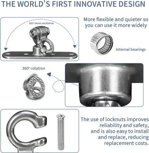 Miniatura 5 de Colgador de columpio de alta resistencia, funcionamiento suave, rodamientos giratorios de 180° y 360°, capacidad de 1500 libras para sillas