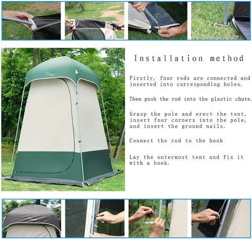Miniatura 5 de Carpa de Ducha al Aire Libre Cambiador de Privacidad Carpas de Camping Portátiles Blanco+verde