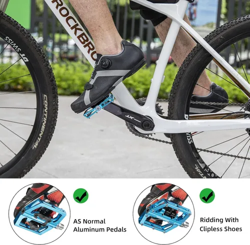 Miniatura 2 de ROCKBROS Pedales de bicicleta de montaña MTB compatibles con SPD bicicleta de montaña de doble función sellada sin clipless de aluminio plataforma