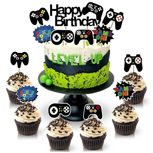 Miniatura 11 de Decoración para Tarta de Videojuego - Decoración de Tarta de Juego de Cartón Brillante para Jugadores, Diseño Llamativo, Instalación Firme y Fácil