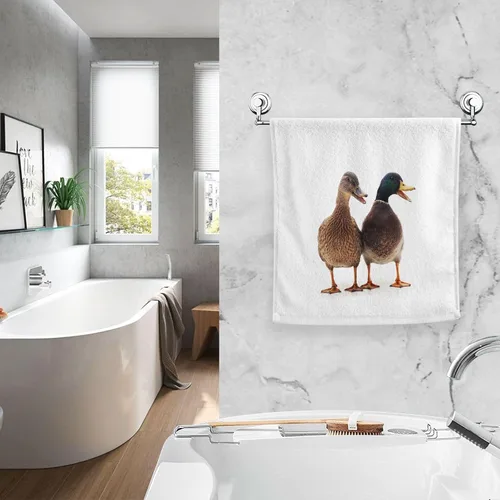 Miniatura 4 de Toallas de mano 100% algodón con patos salvajes blancos para decoración de baño, toallas de lavado suaves y absorbentes para cabello de cuerpo