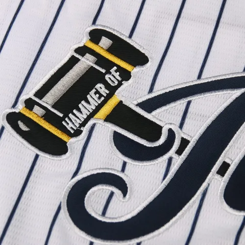 Miniatura 5 de 99 Parches bordados de jersey de béisbol Jersey blanco cosido con rayas azul marino