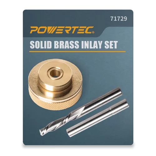 Miniatura 24 de POWERTEC Kit de incrustaciones de enrutador, juego de guía de buje de latón macizo con pasador de alineación, brocas en espiral de carburo