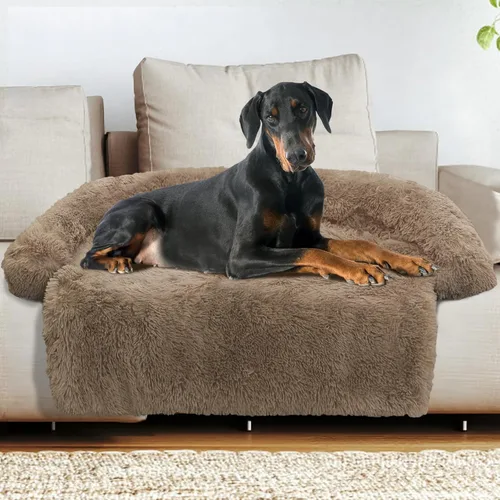 Miniatura 15 de Cama calmante para perro, tapete de felpa esponjoso para perros con protector de muebles con funda extraíble lavable para perros y gatos grandes