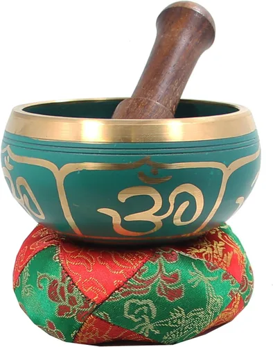 Miniatura 15 de DharmaObjects - cuenco para cantar el Om de la paz, para meditación relajante de yoga. Juego de almohadilla de seda, juego de martillo de Negro