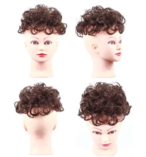 Miniatura 3 de Peluca de pelo corto y rizado con clip en base ahuecada para mujer, color negro y marrón