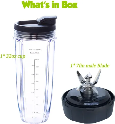 Miniatura 7 de Cuchilla de repuesto para licuadora y accesorios de vaso de 32 onzas con tapa, solo compatible con Nutri Ninja SS150, SS151, SS300, SS350, SS351