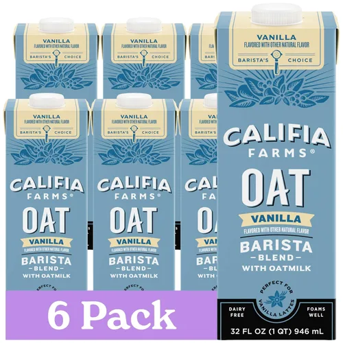 Miniatura 8 de Califia Farms - Leche de avena, mezcla barista sin azúcar, 32 onzas (paquete de 6) Estable en estantes Leche no láctea Creamer Vegano Base
