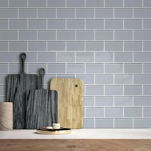 Miniatura 2 de Azulejos de vidrio para despegar y pegar, loseta en muro de pared de cocina, azulejos de vidrio autoadhesivos de metro (5 hojas, 5 pies cuadrados)