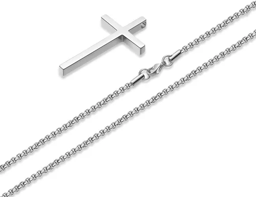 Miniatura 3 de M MOOHAM- Collar con dije de cruz de acero inoxidable para hombre, cadena de eslabones cuadrados de 16 a 30 pulgadas, color plateado, negro, dorado