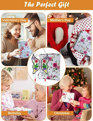 Miniatura 8 de KY&BOSAM - Atrapasoles de mariposa para mamá, regalos de cristal para ventanas, carillón de viento con alas de flores prensadas auténticas con dije