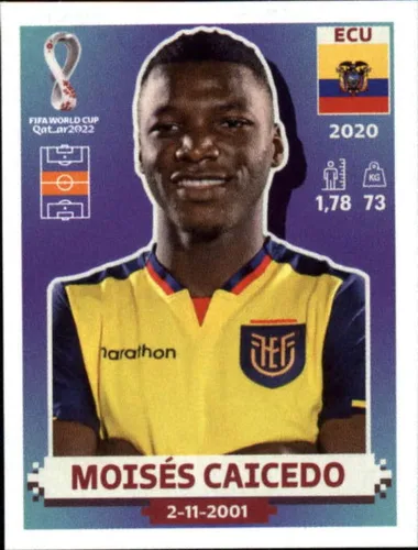 2022 Panini World Cup Soccer Sticker #ECU11 Moises Caicedo Ecuador Group A Official Qatar WC Album Sticker in Raw (NM or Better) - Measuring 2