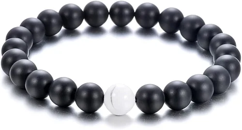 Miniatura 4 de ZC LI JEWELRY Pulsera de piedra natural con cuentas de ágata negra mate para él y ella