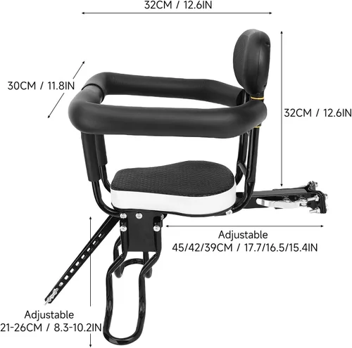 Miniatura 2 de RiToEasysports Asiento de bicicleta para niños, marco de acero montado en la parte delantera portátil espesado esponja paleta 176.4 lbs capacidad