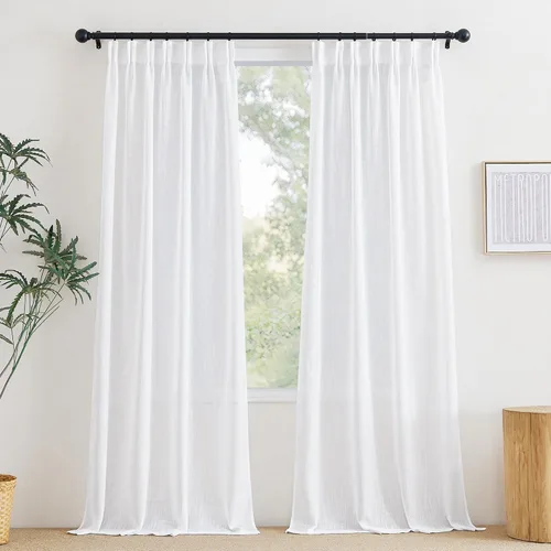 Miniatura 15 de NICETOWN Cortinas transparentes de lino de 84 pulgadas de largo, cortinas transparentes con pinza y bolsillo para barra con pestaña trasera