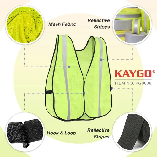 Miniatura 4 de KAYGO KG0008 - Chaleco de seguridad de alta visibilidad, tiras reflectantes de 1 pulgada, parte delantera/trasera, malla transpirable, talla única