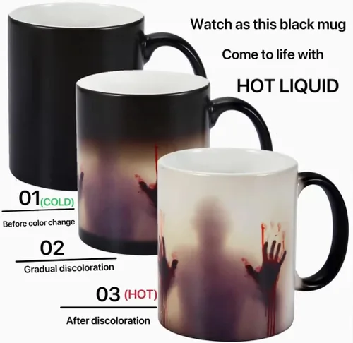 Miniatura 3 de HS&ROXIN Taza de café de cerámica de Halloween que cambia de color, taza de terror, taza espeluznante, taza de zombi, regalos novedosos