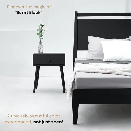 Miniatura 7 de NTC Mesita de noche Lux de roble macizo con cajón, mesa auxiliar moderna de mediados de siglo, muebles de noche, mesa auxiliar, fácil montaje, negro