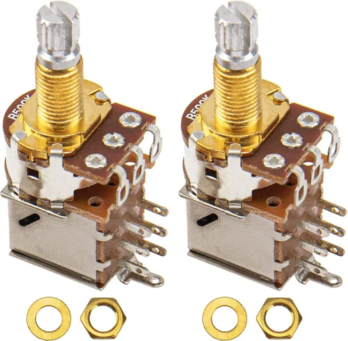 Miniatura 6 de 2 macetas Yootones A500K Push Pull para guitarra, potenciómetros cónicos de audio, eje dividido de cobre largo, compatible con accesorios de guitarra