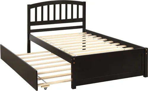 Miniatura 9 de Harper & Bright Designs Cama individual con cama nido, cama individual de plataforma de madera con cabecera y base de colchón estribo, fuerte