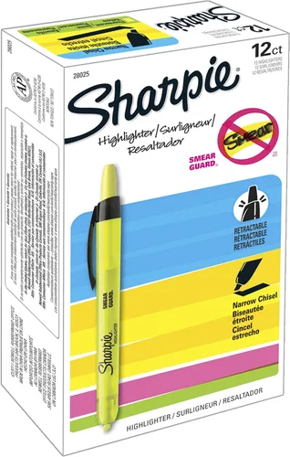 Miniatura 6 de SHARPIE Resaltadores retráctiles, punta de cincel, amarillo fluorescente, 12 unidades (paquete de 12)
