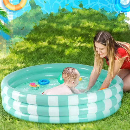 Miniatura 6 de VioraWhite Paquete de 4 piscinas inflables para niños pequeños de 48 x 10 pulgadas, color turquesa, piscina pequeña de 3 anillos redondos
