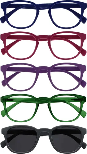 Miniatura 33 de OPULIZE Gafas de lectura POP y lentes de sol de lectura para mujeres y hombres, marco redondo mate resistente a los arañazos con bisagras de Paquete