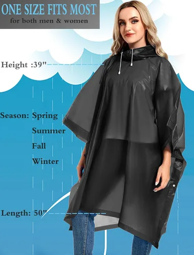 Miniatura 76 de Paquete de 2 ponchos de lluvia para adultos, reutilizables, impermeables, de supervivencia, emergencia, resistente, con capucha con cordón