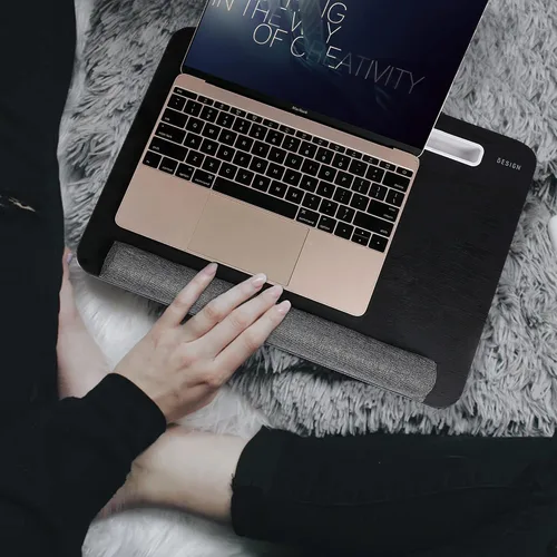 Miniatura 8 de Besign LT08 - Soporte para laptop, escritorio de regazo portátil con cojín de almohada, se adapta a portátiles de hasta 14 pulgadas, con tira Negro