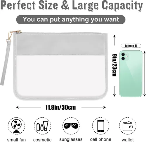Miniatura 2 de izuzta Bolsa plana clara de la cremallera del bolso del maquillaje de la PU de la bolsa plana del PVC con la, Gris