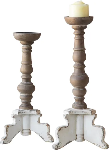 Miniatura 3 de Juego de 2 portavelas de piso, portavelas para velas de pilar, portavelas rústico hecho a mano de madera, velas decorativas grandes para bodas