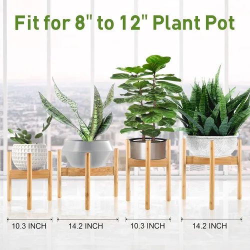 Miniatura 6 de Paquete de 2 soportes de bambú para plantas, soporte ajustable para plantas de interior, soporte moderno de mediados de siglo, soporte para plantas