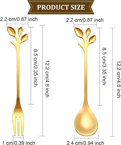 Miniatura 2 de Juego de 40 piezas de cuchara de café de hoja de acero inoxidable y tenedor de aperitivo, cuchara de postre, mini utensilios de postre plateados