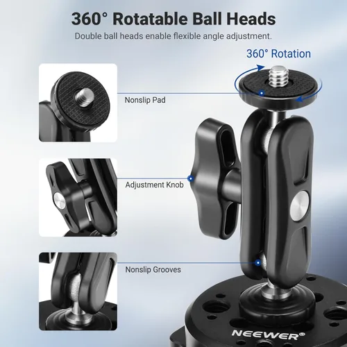 Miniatura 7 de NEEWER Soporte de ventosa para cámara de 6 pulgadas con brazo mágico de cabeza de bola, soporte de ventosa de metal en el tablero del parabrisas
