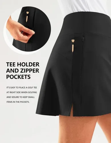 Miniatura 3 de SANTINY Falda pantalón de golf de 16 pulgadas para mujer, bolsillos con cremallera, falda de tenis de cintura alta para mujer, falda deportiva